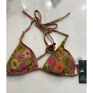 Wild Fable Bikini Top Women S Multicolor Floral Metallic Beaded Triangle Tie